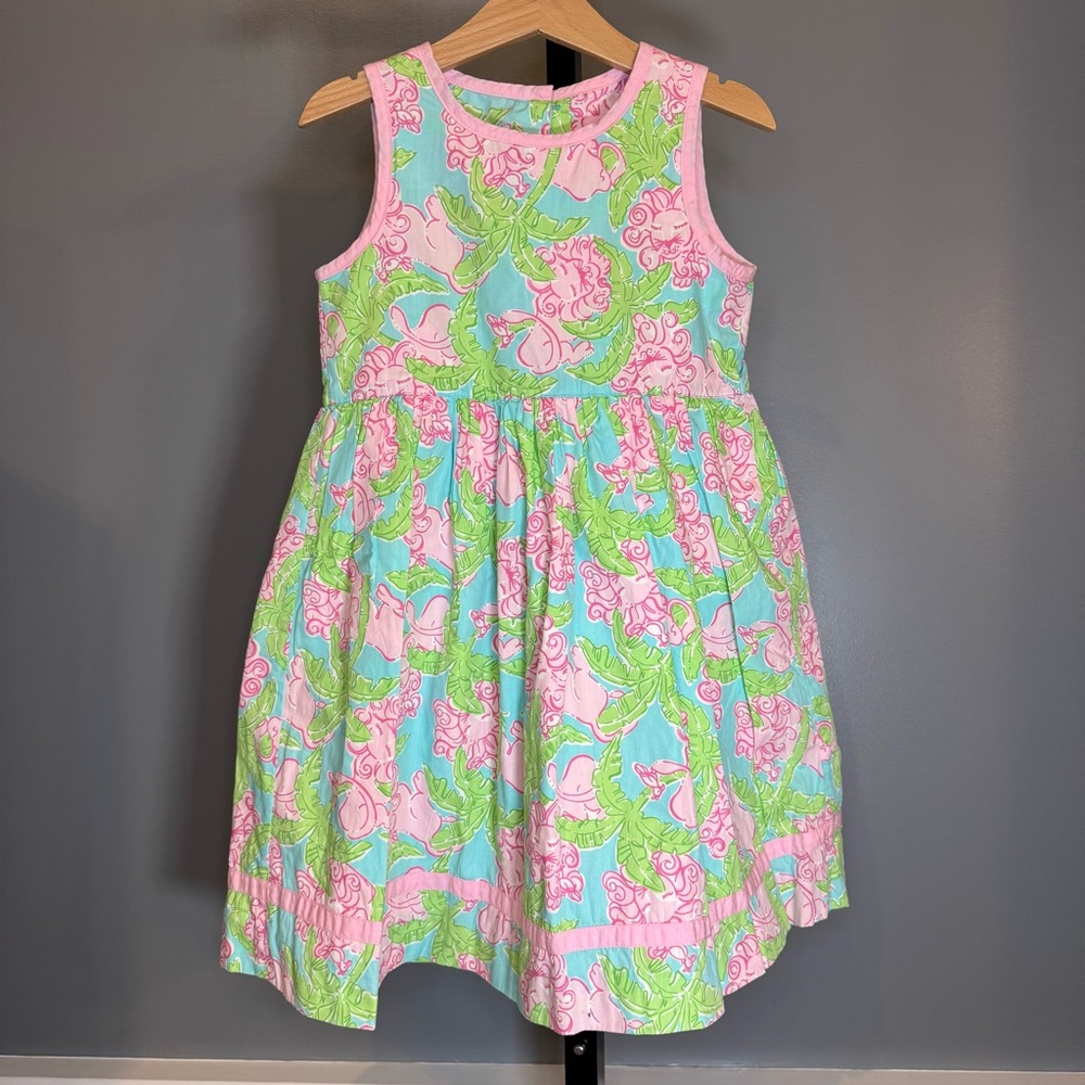 Lilly Pulitzer Girls Floral Lion Palm Dress Pink‎ Blue Green Size 5